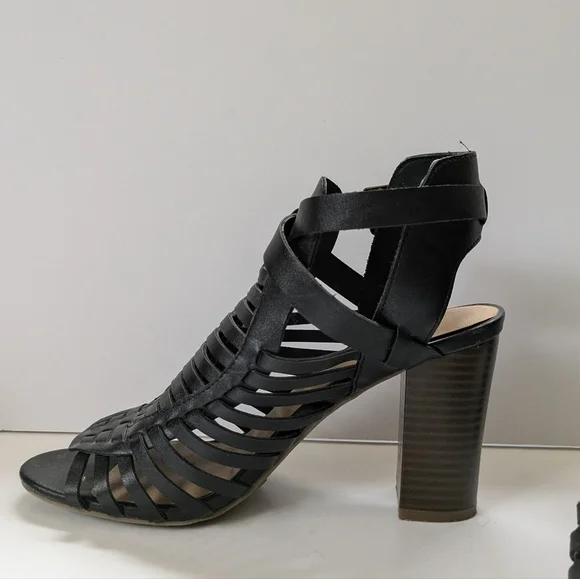 American Eagle Strappy Black Sandals Size 6 Like New 3 1/2" Heel Boho Summer - Picture 16 of 17